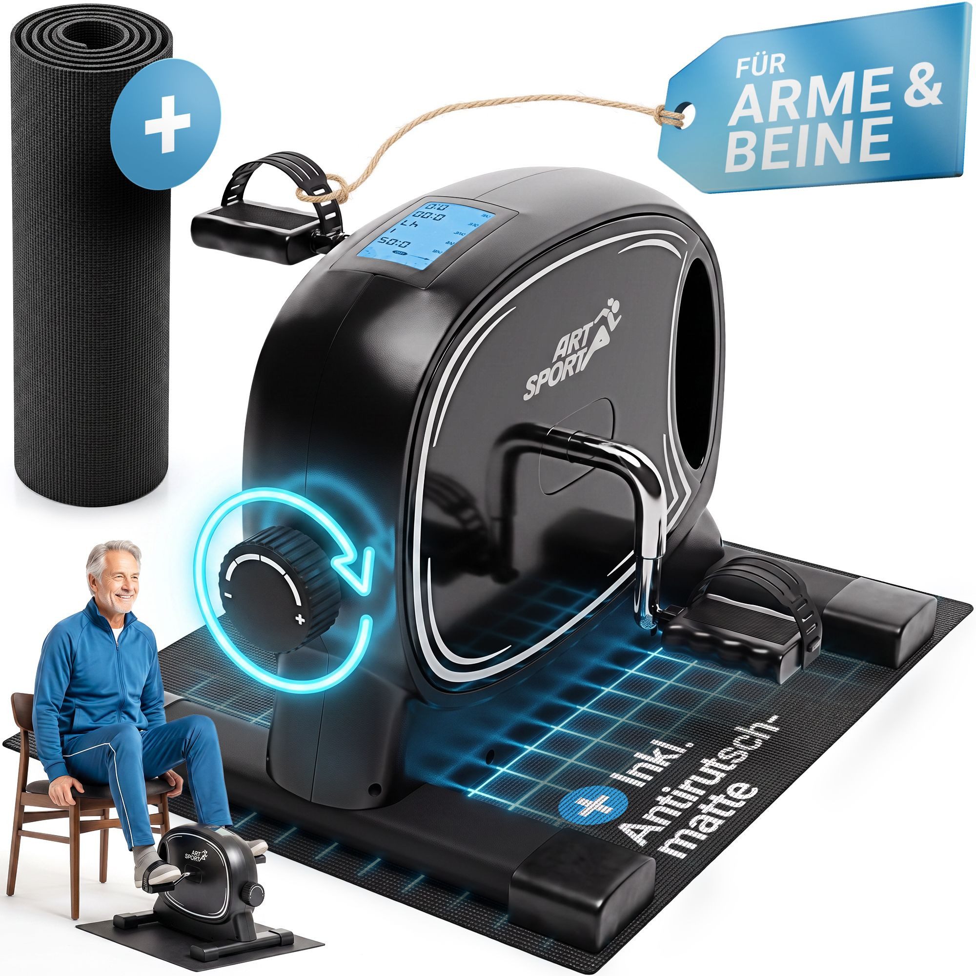 ArtSport Mini-Heimtrainer Sportivo, für Arme und Beine, einstellbarer Widerstand, mit LCD