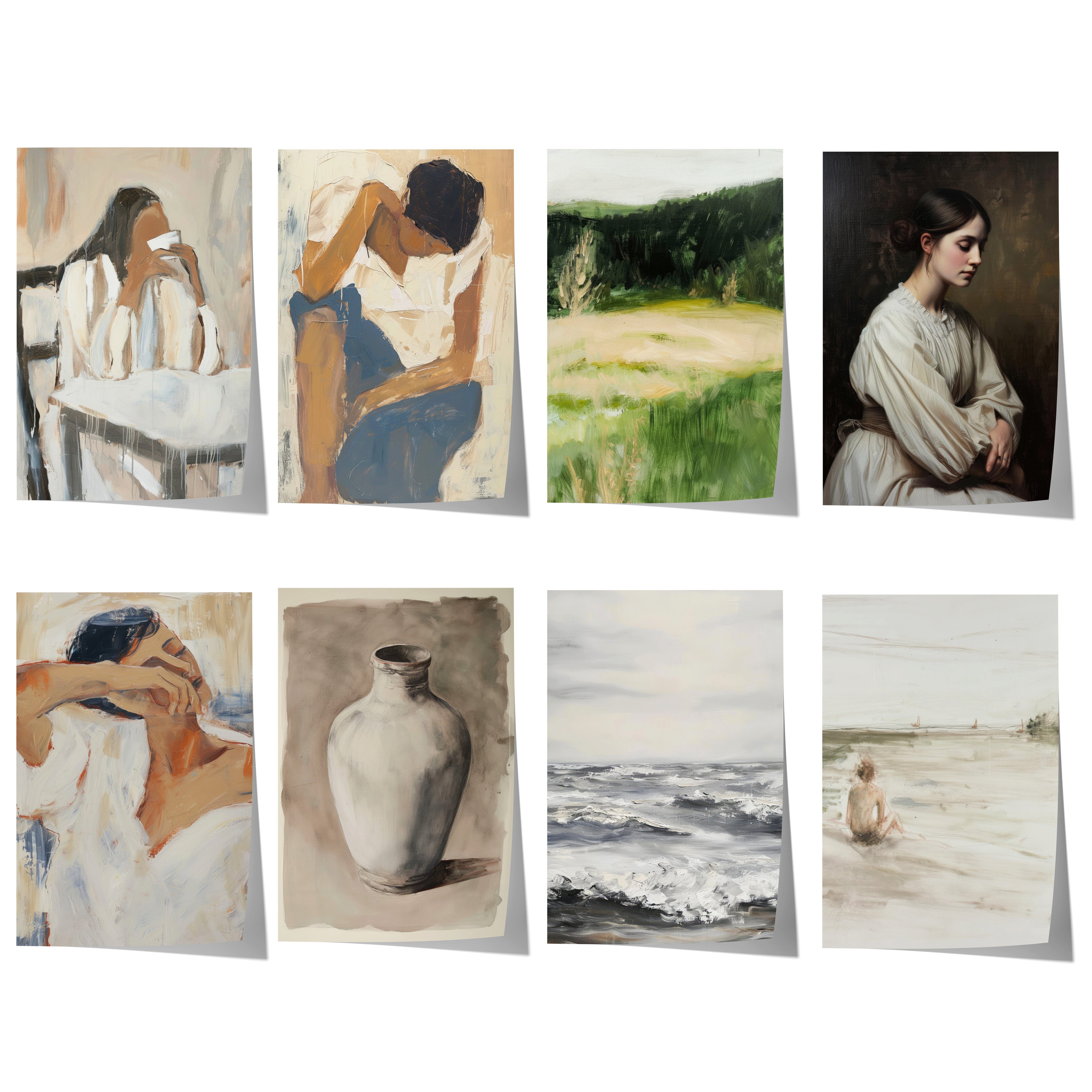 JUSTGOODMOOD Poster Vintage Kunst Geschenkidee Frauenporträts Landschaft Meer Keramik Mini, D (1 St)