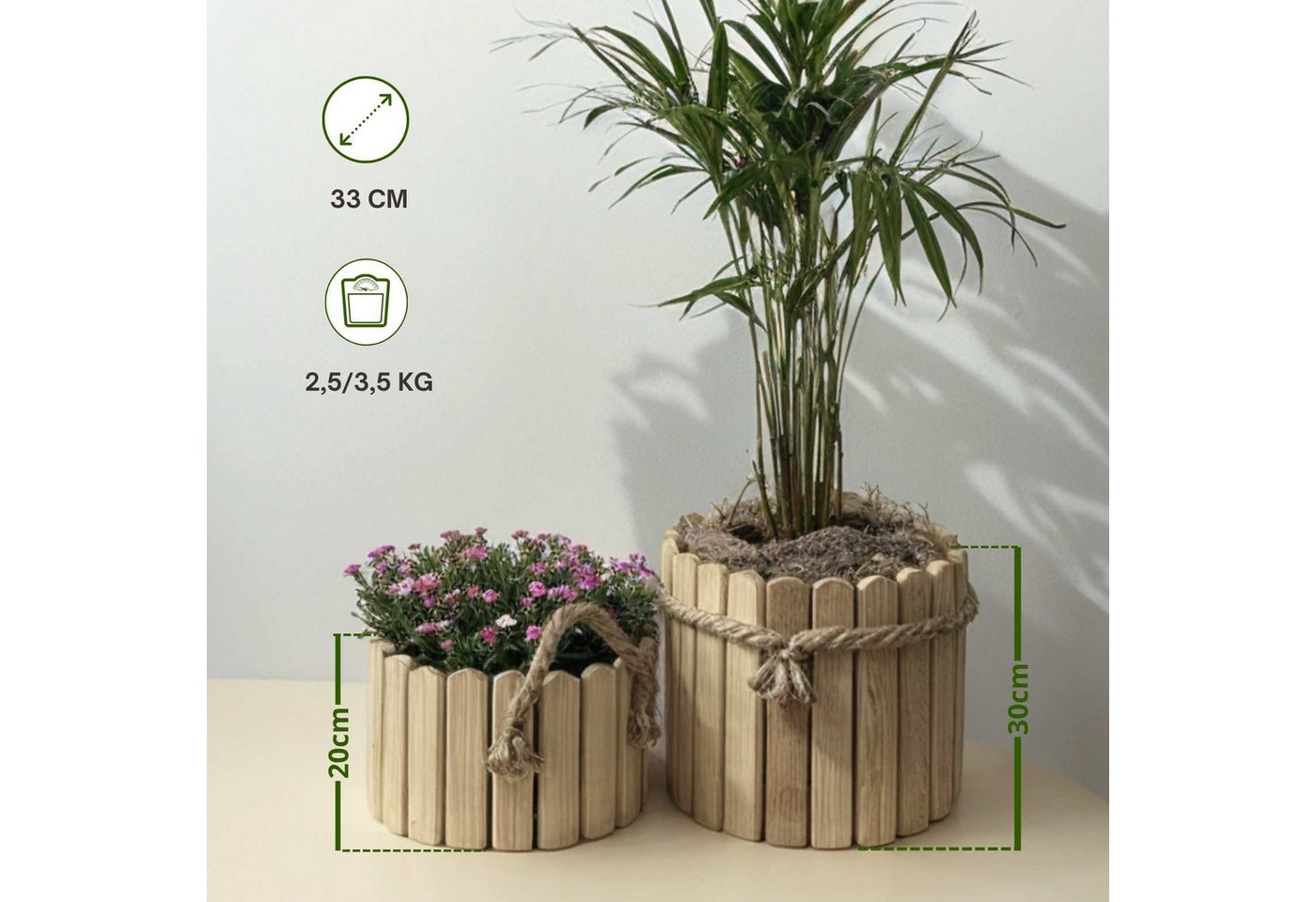 Thumbnail - Floranica Übertopf Blumentopf Runder Pflanzentopf Blumenkasten Kräutertopf (mit Juteschnur umwickelt, 1 St., Unbehandelt...