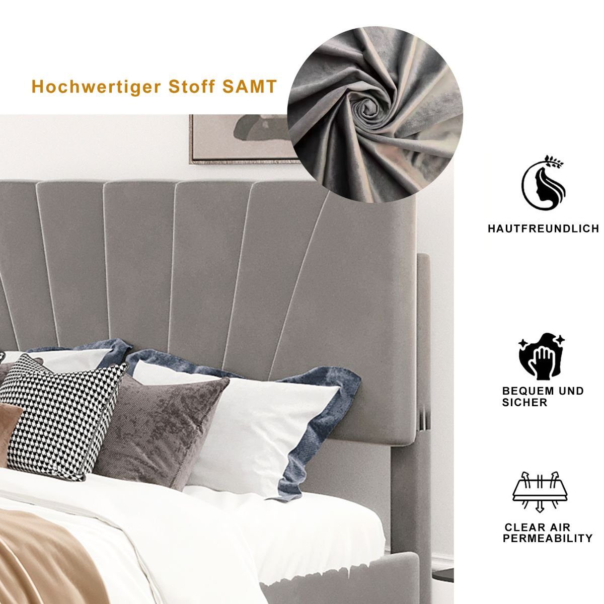 Rollen Fangqi verstellbarer Schublade, auf 140 grau Rollen mit mit und Rollen, Schublade x Hausbett mit Rückenlehne auf verstellbarer auf Rückenlehne), mit (Bett Polsterbett Schubladen großer Heimbett cm 200