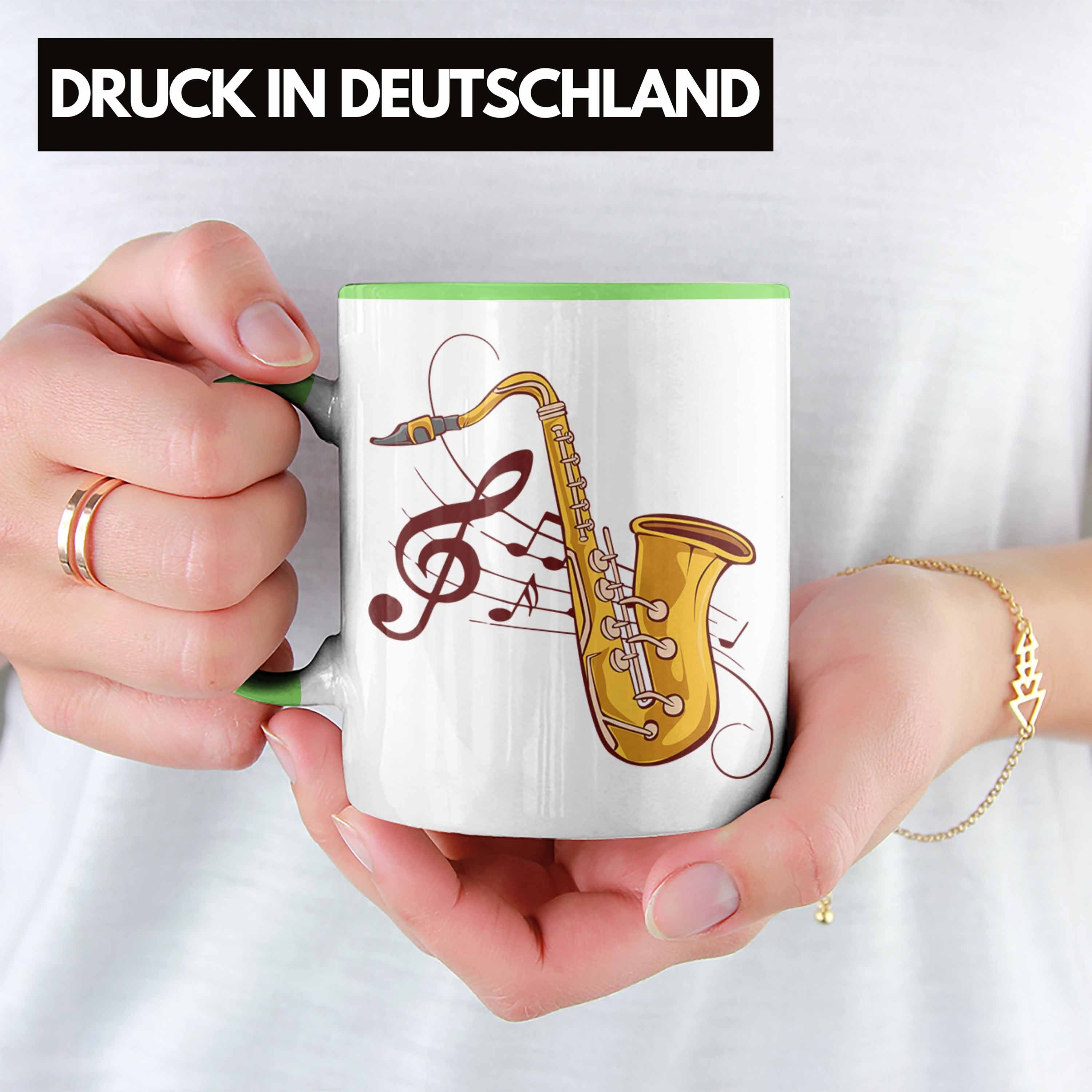 Trendation Saxofon-Tasse Lustige Geschenkidee Grün Geschenk Tasse Saxofonspieler