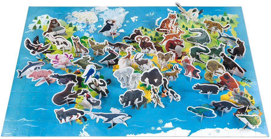 200 Gefährdete Puzzleteile, Puzzle Tiere, Figuren mit Janod