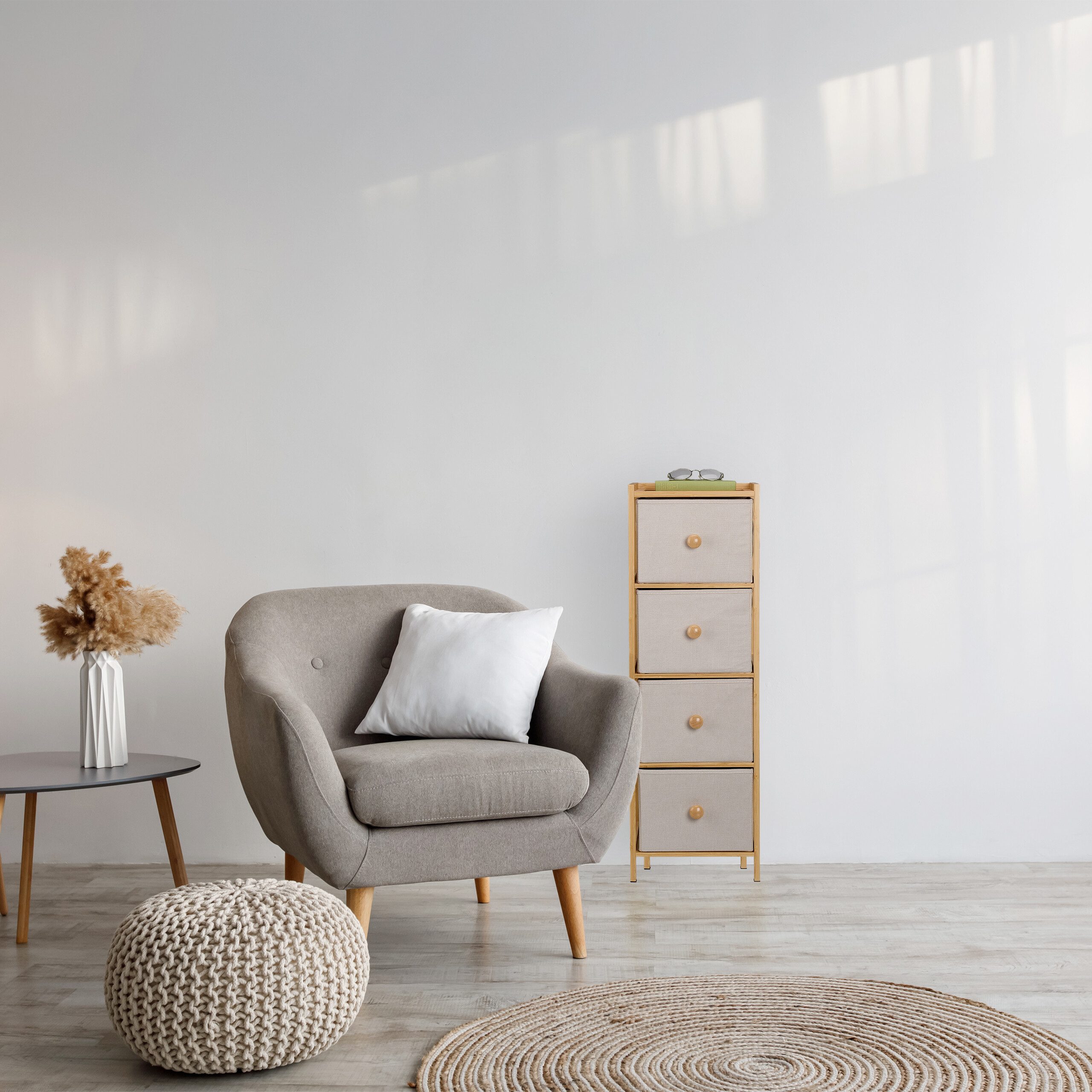 relaxdays Kommode Schmale Kommode mit 4 Schubladen (1 St), Beige