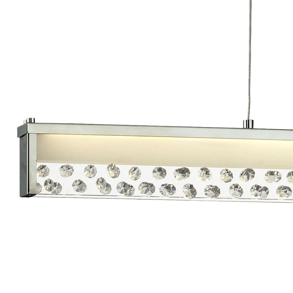 Modern Esszimmerlampe LED Pendelleuchte fest etc-shop Warmweiß, Kristalle verbaut, Pendelleuchte, LED-Leuchtmittel Chrom