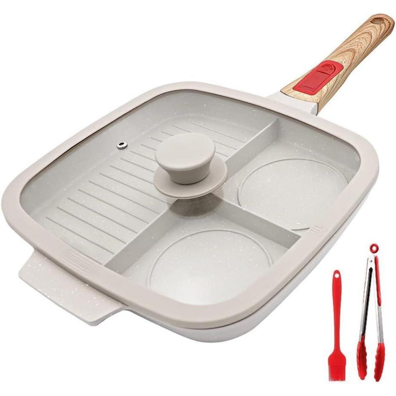LuxusKollektion Grillpfanne Grillpfanne Steakpfanne Induktion Multi 3in1 Weiß abnehmbar deckel