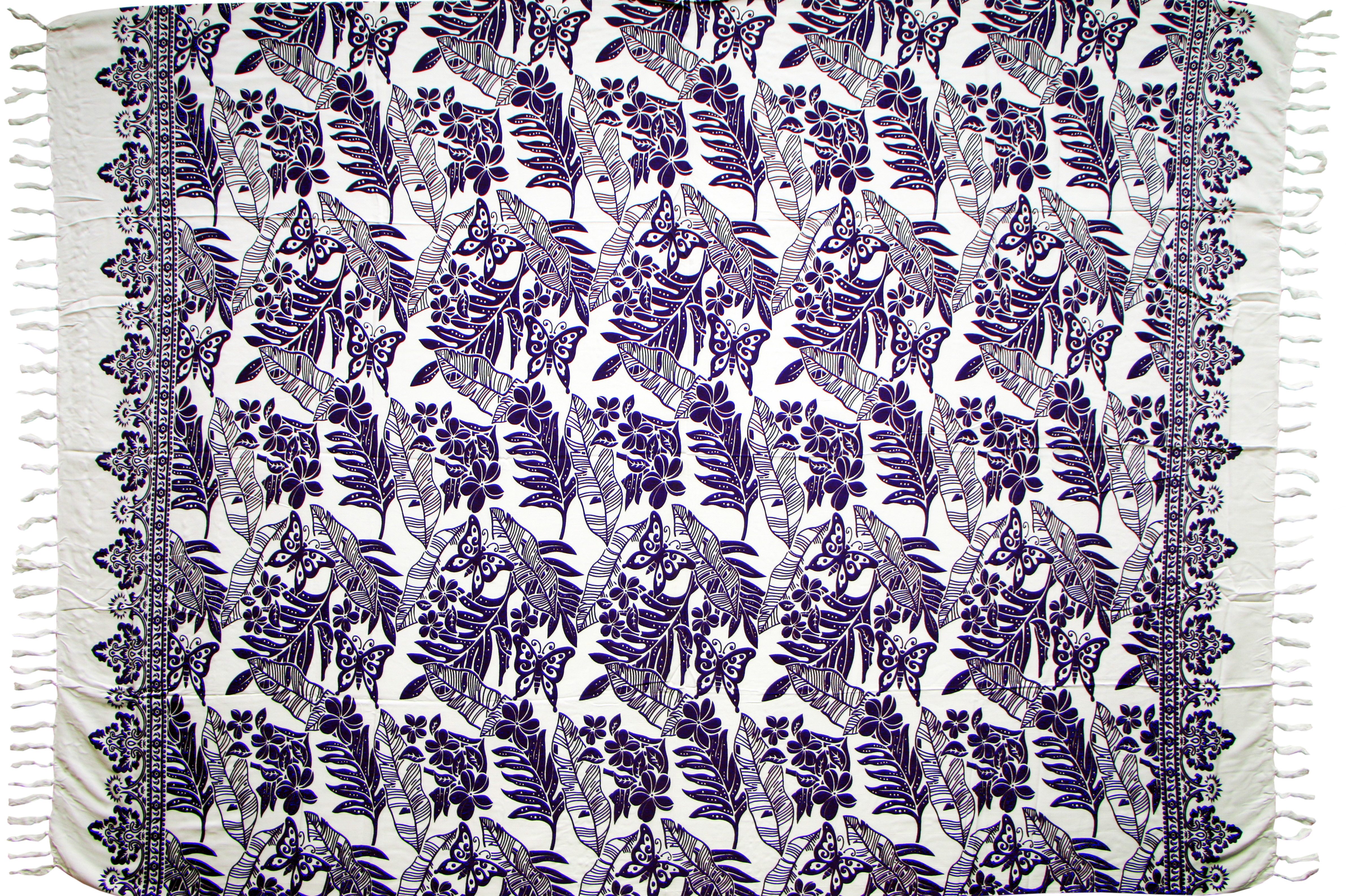 Wogeka Sarong blickdichter Sarong weiß Muster als Strandtuch Strandkleid Wickelrock