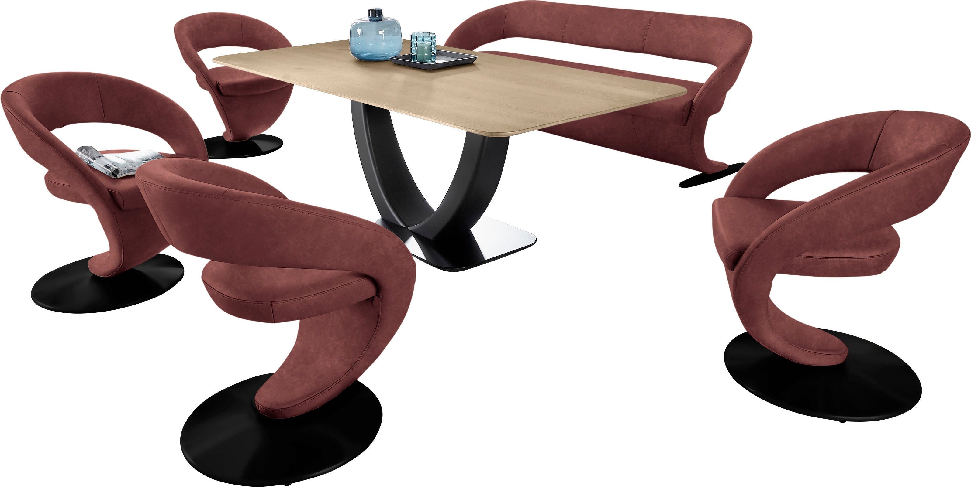 Wohnen 180x90cm 4 Design-Solobank in K+W Essgruppe Tisch (Set), mit und Design-Drehstühlen Komfort Wave, &