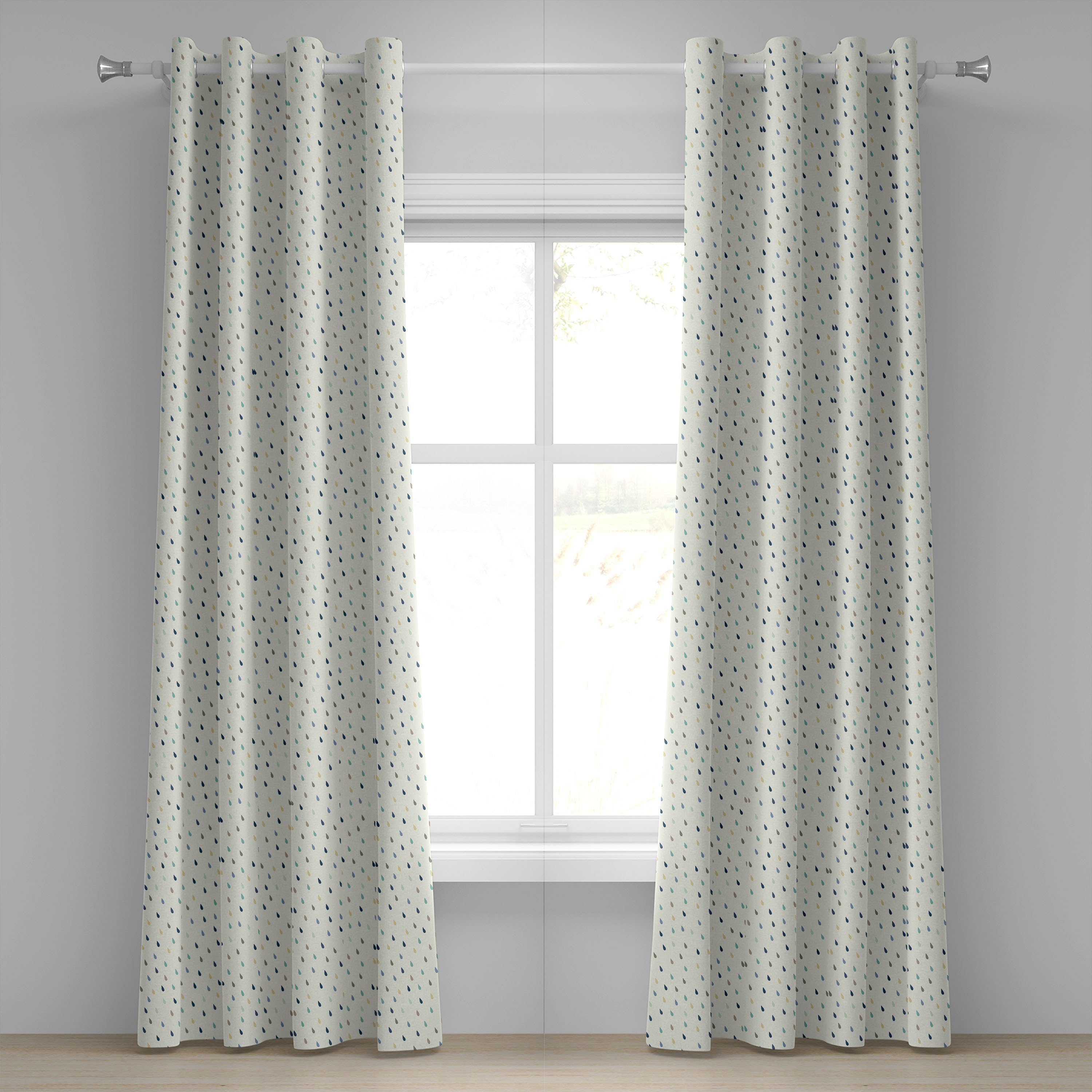 Gardine Dekorative 2-Panel-Fenstervorhänge für Schlafzimmer Wohnzimmer, Abakuhaus, Weiß Bunte Droplet Muster