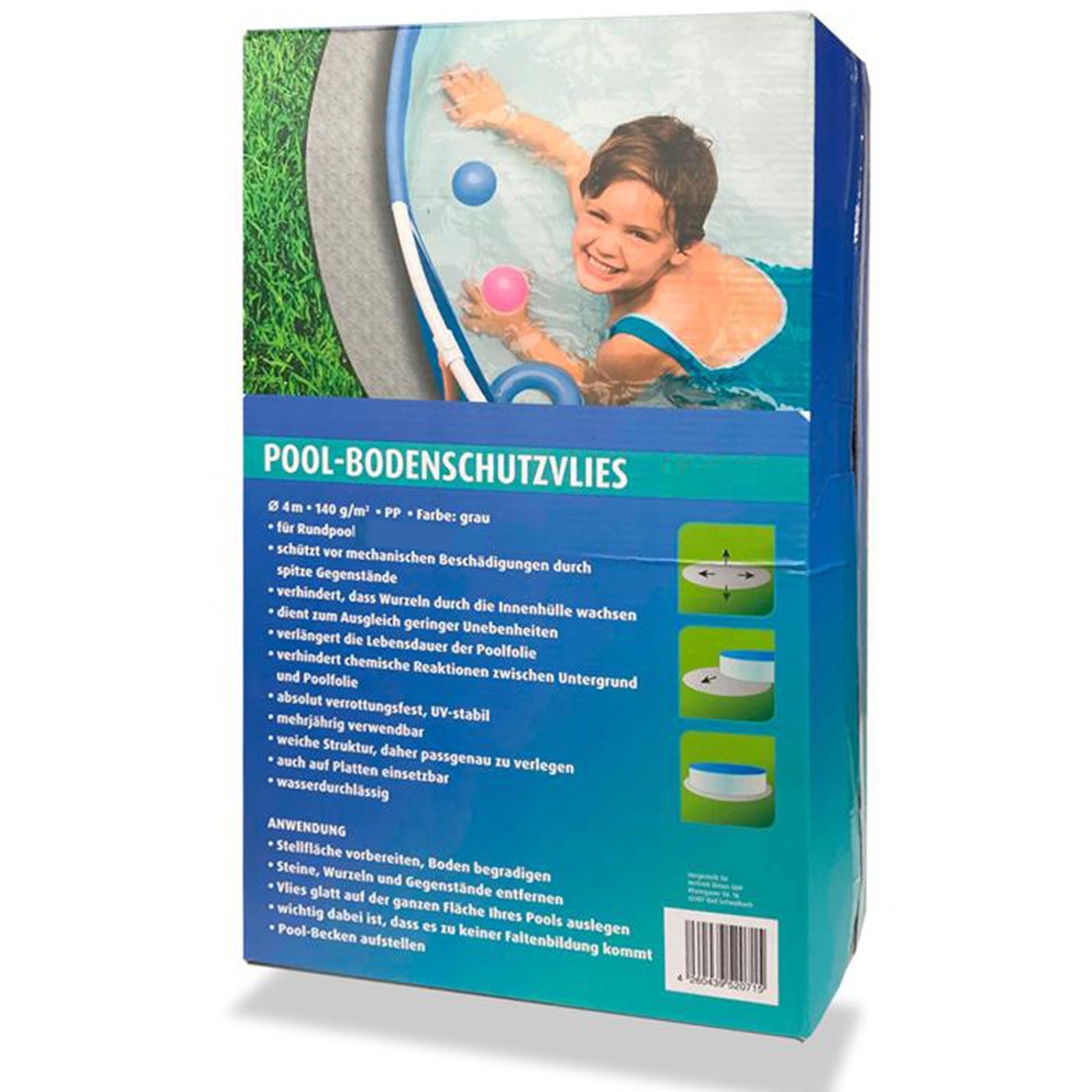 NOOR Pool-Bodenschutzfliese Poolvlies - Unterlage für rund Pools - Schutz vor Beschädigungen, verrottungsfest & UV-stabil - mehrjährig verwendbar - 140 g/m²
