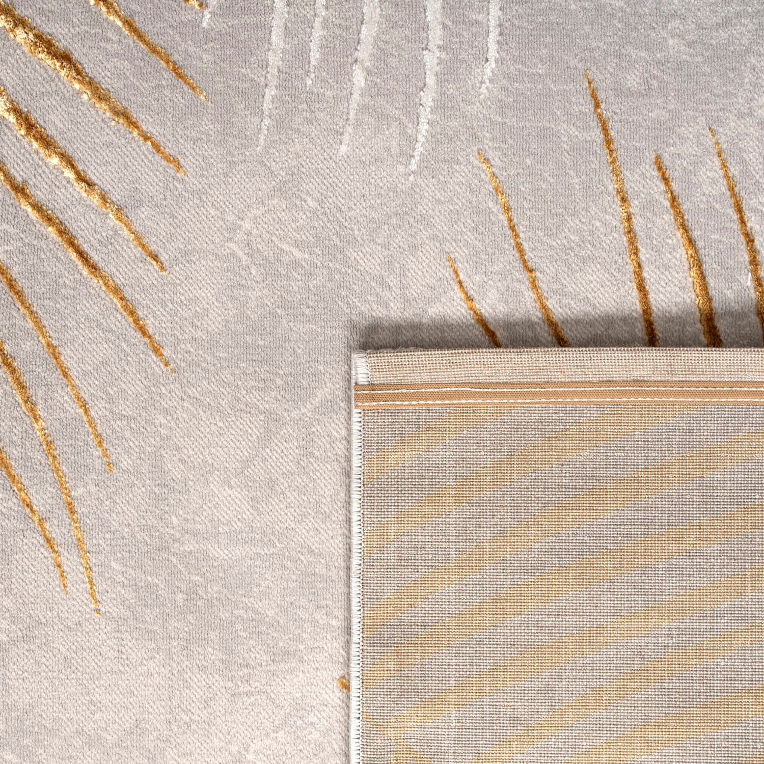KADIMA DESIGN Teppich Blätter Wohnzimmer schmutzabweisend Teppich Kurzflor, Läufer, Höhe: 15 mm, Florhöhe: 11 mm, Polypropylen, Polyester, 80x150, Gold – Bild 5 von 5