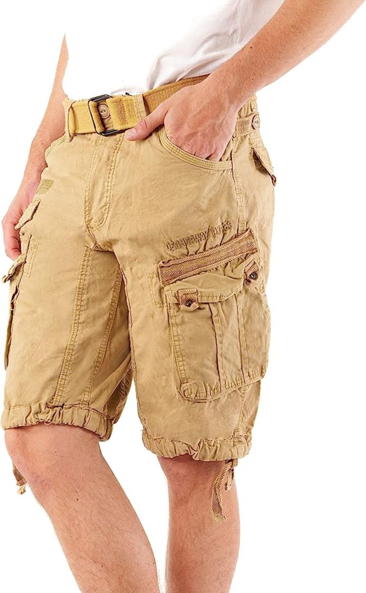 Geographical Norway Cargoshorts Hose Brpanoramique Mit Herren kurze Neu Beige (Packung, Gürtel 1-tlg)