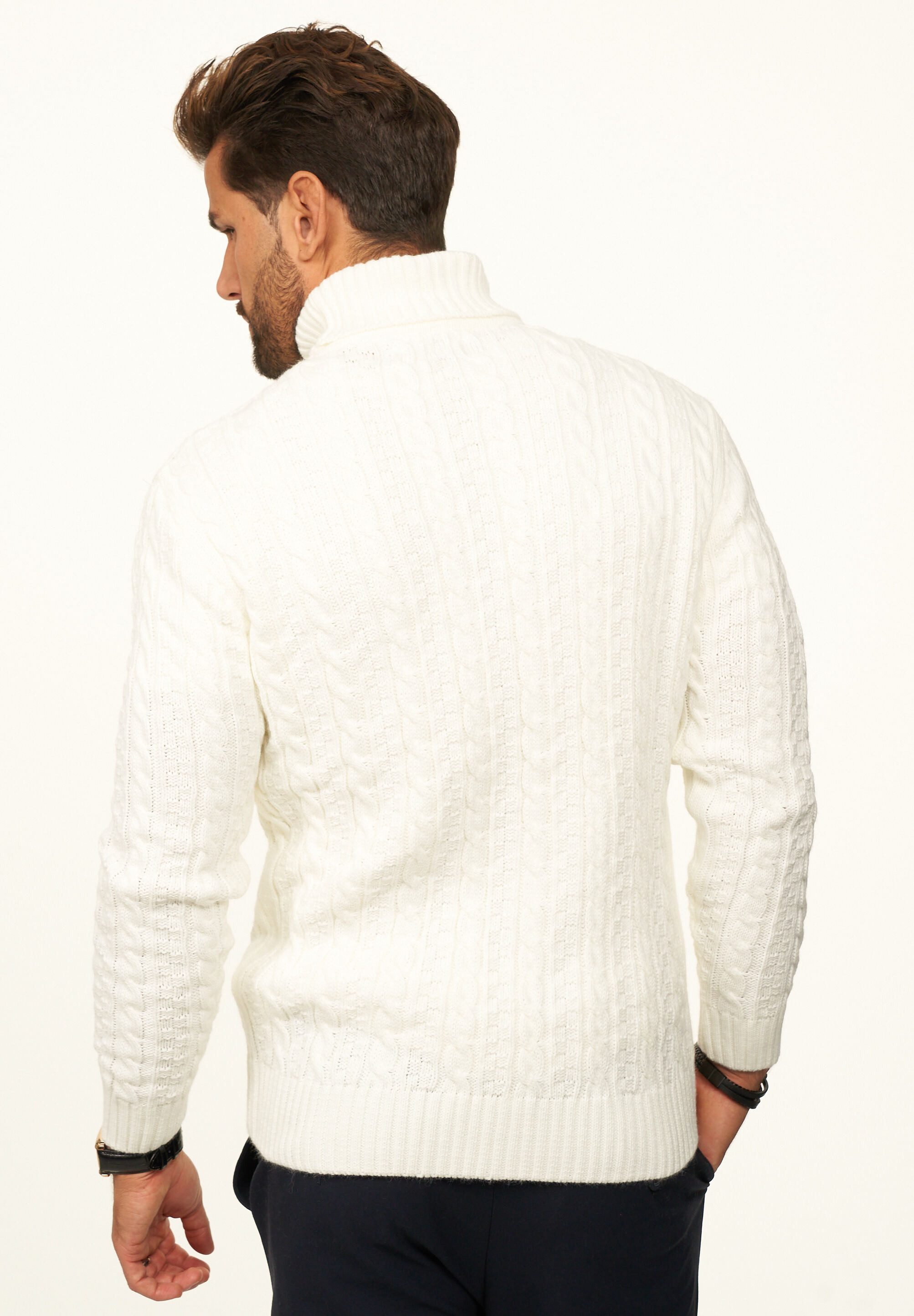 DAILY COTTON Rollkragenpullover als Grobstrick Pulli mit Zopfmuster für Herren Strickpullover für Männer - Winterpullover im Regular-Fit