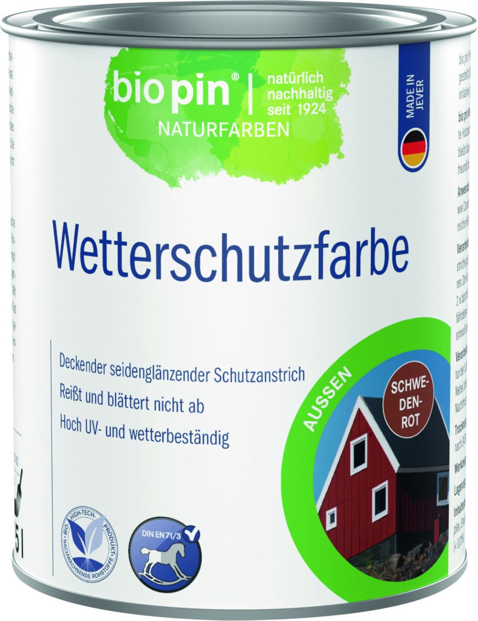 Bio Pin Holzschutzlasur Biopin Wetterschutzfarbe 750 ml schwedenrot