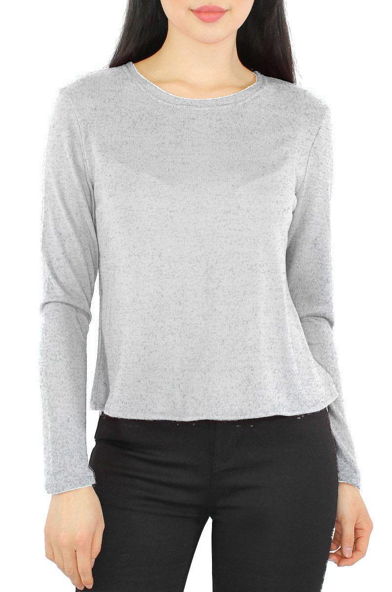 dy_mode Langarmshirt Damen Rundhals Shirt – Stilvolles Langarmshirt in Basic Unifarben in Unifarbe