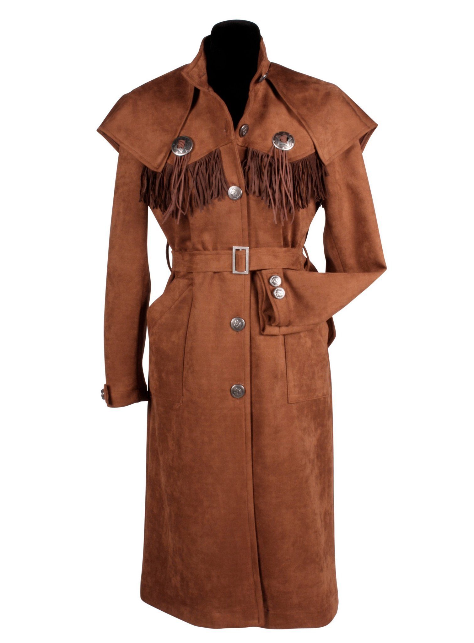 thetru Cowboy-Kostüm Frauen Westernmantel braun - Fasching Cowboy Kostü, Reitermantel mit Pelerine im Cowgirl-Look