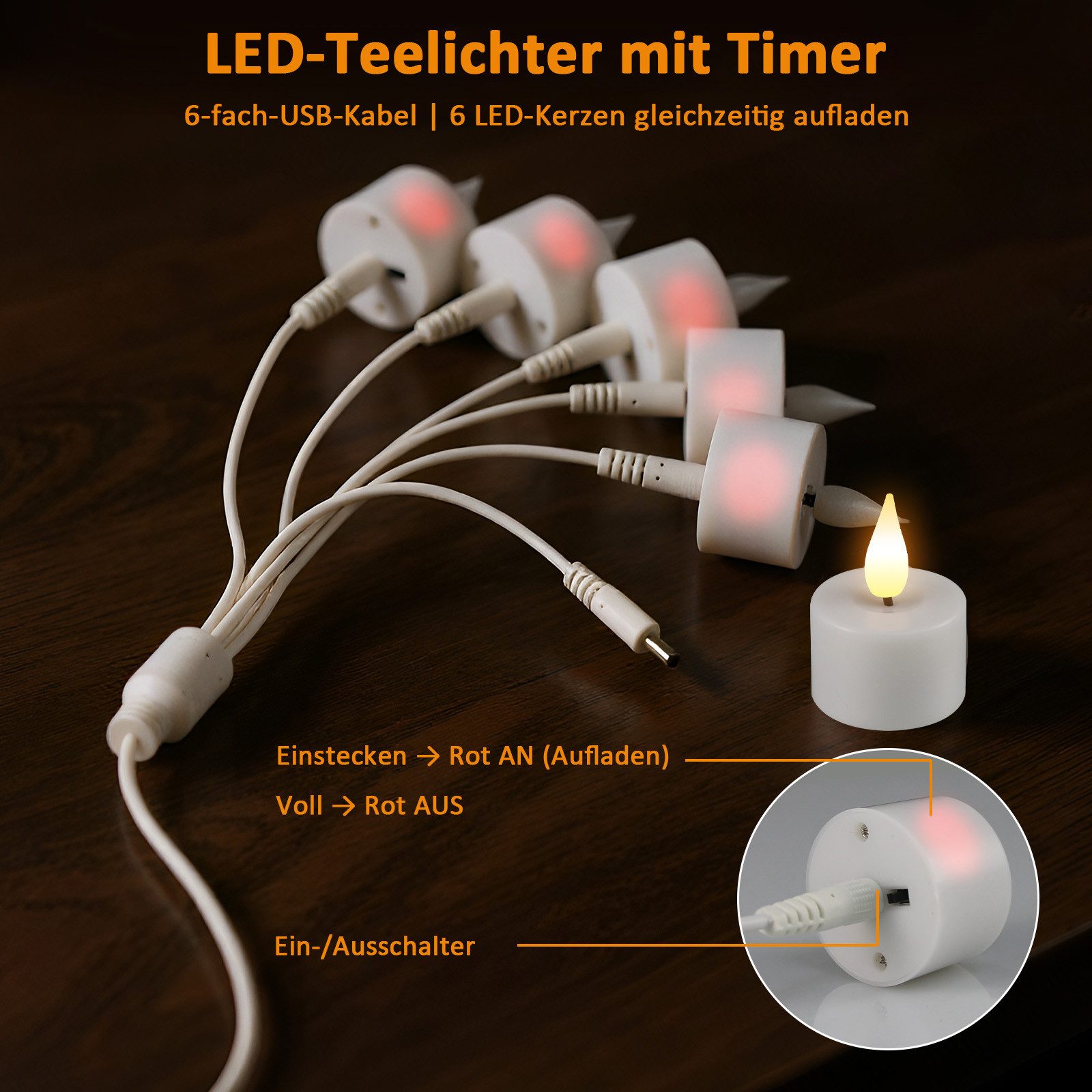 OZAVO LED-Teelichter Wiederaufladbar LED Teelichter mit Timer Fernbedienung USB-Kabel, Flammenlose LED Teelichter Dimmbar für Hochzeiten Partys