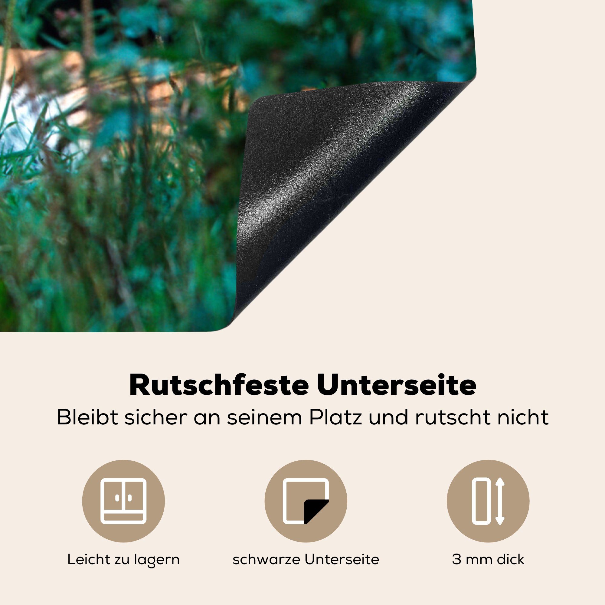 Herdblende-/Abdeckplatte - Schutz Vinyl, - tlg), für die MuchoWow Induktionskochfeld Grün, Gras (1 cm, küche, 81x52 Tiger Ceranfeldabdeckung