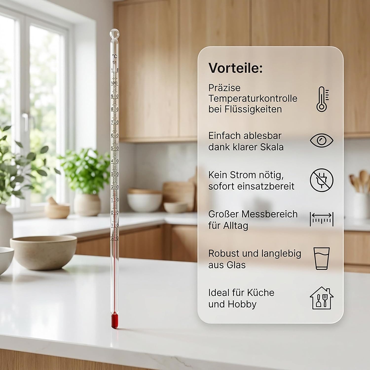 Lantelme Kochthermometer Glas Thermometer -20 bis 110°C 30cm zum Einkochen Wasserthermometer, 1-tlg., Glasthermometer universal einsetzbar, Allgebrauchsthermometer in Küche zum Kochen, für Milch und Tee