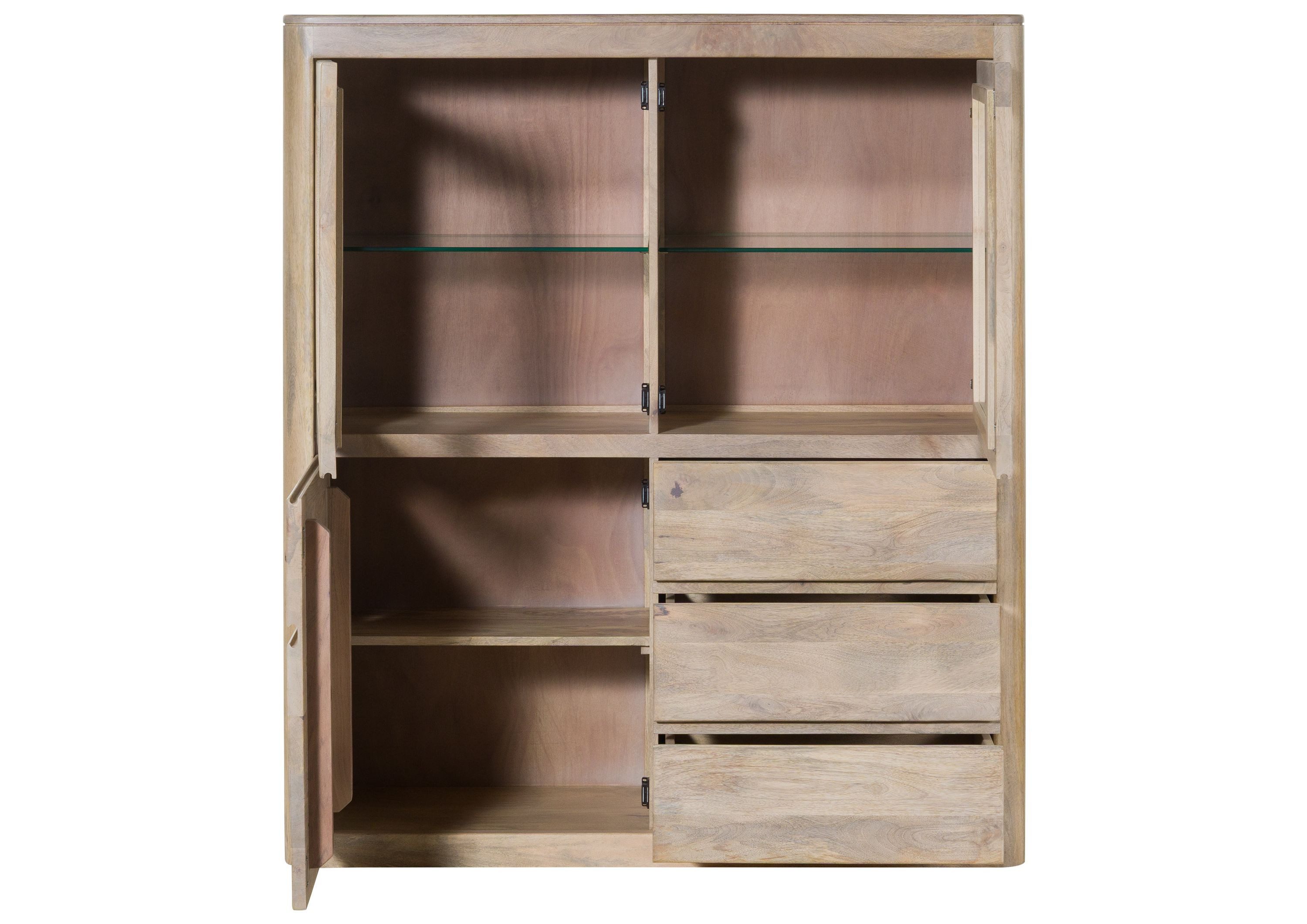 Massivmoebel24 Highboard TORONTO (Massivholz), Mango 128x40x145 weiß lackiert TORONTO #303