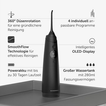 Wondersmile Munddusche PRO - SmoothFlow-Technologie für optimale Zahn- & Zahnfleischpflege, Aufsätze: 1 St., Inteligentes OLED Display