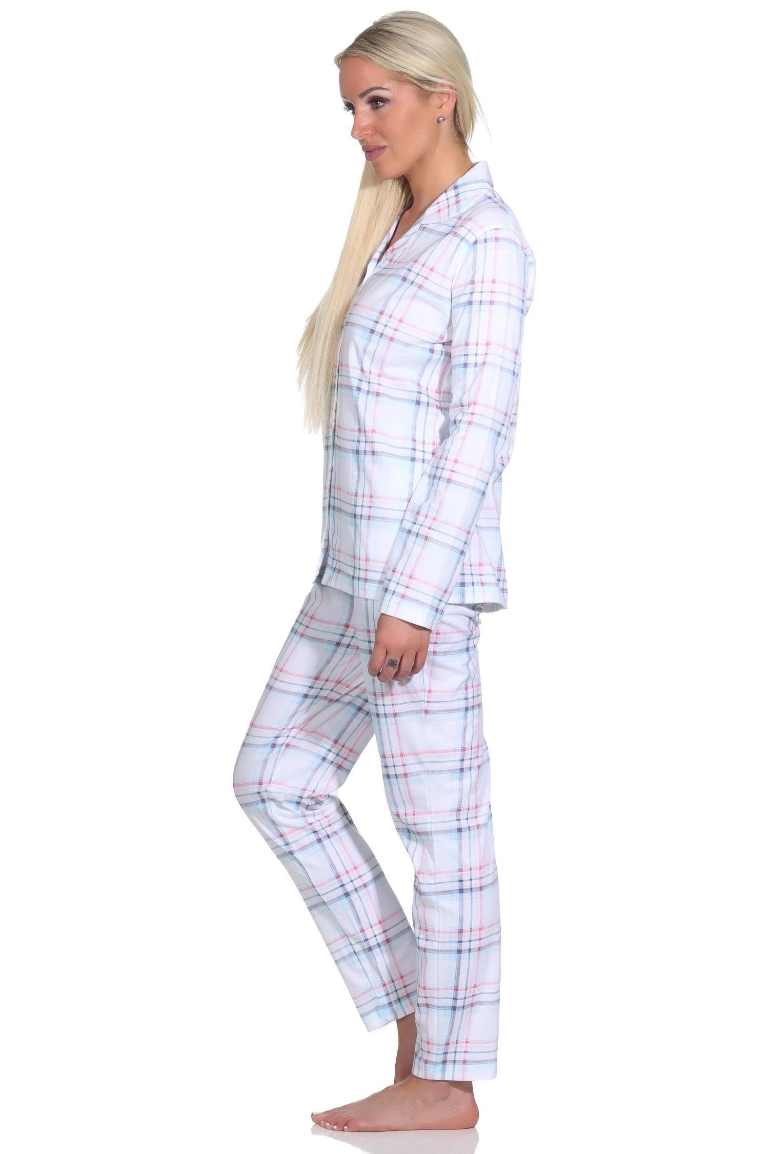 durchknöpfen zum Optik Normann Pyjama Single Jersey in Damen aus Karo Pyjama