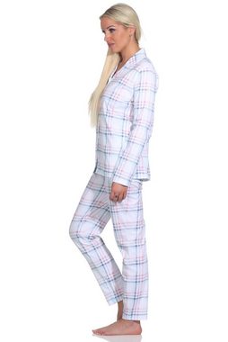 Normann Pyjama Damen Pyjama aus Single Jersey zum durchknöpfen in Karo Optik