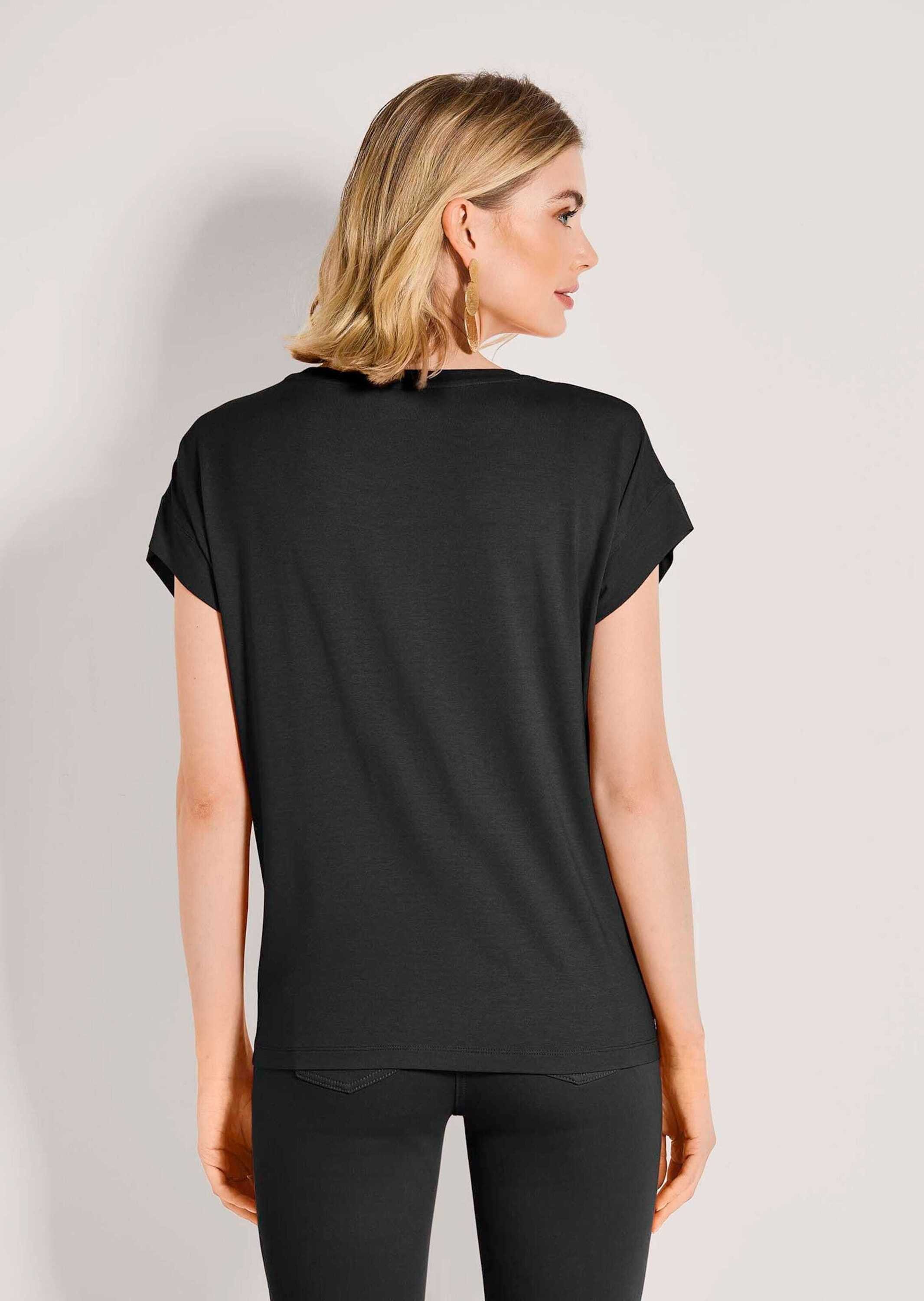 MADELEINE Kurzarmshirt Elegantes T-Shirt mit Glanzeffekten Blumenmotiv mit Pailletten, Rundhalsausschnitt, Kurzarm