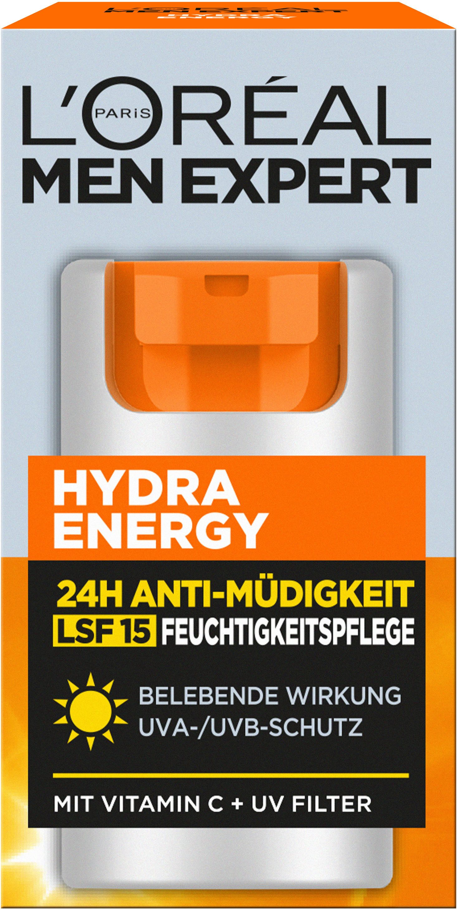 L'ORÉAL PARIS MEN EXPERT Gesichtsgel HYDRA ENERGY 24H ANTI-MÜDIGKEIT FEUCHTIGKEITSPFLEGE LSF15, mit Lichtschutzfaktor