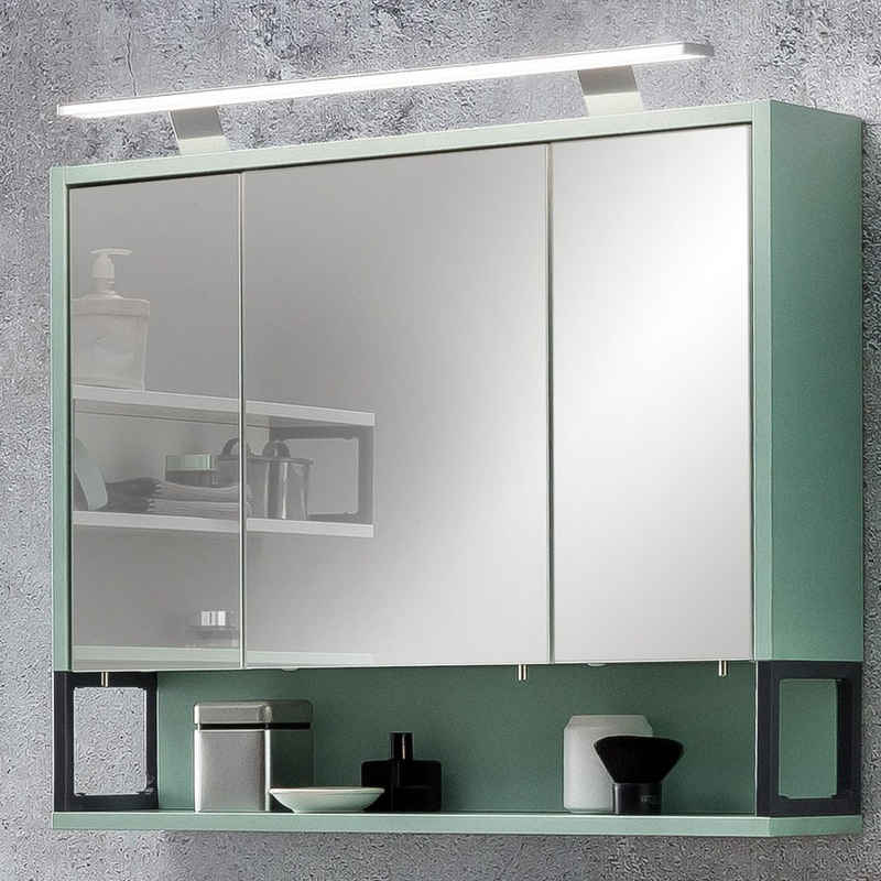 Lomadox Spiegelschrank LIMOGES Badezimmer -80 in Mintgrün mit LED-Beleuchtung, B/H/T: 70/68/16 cm