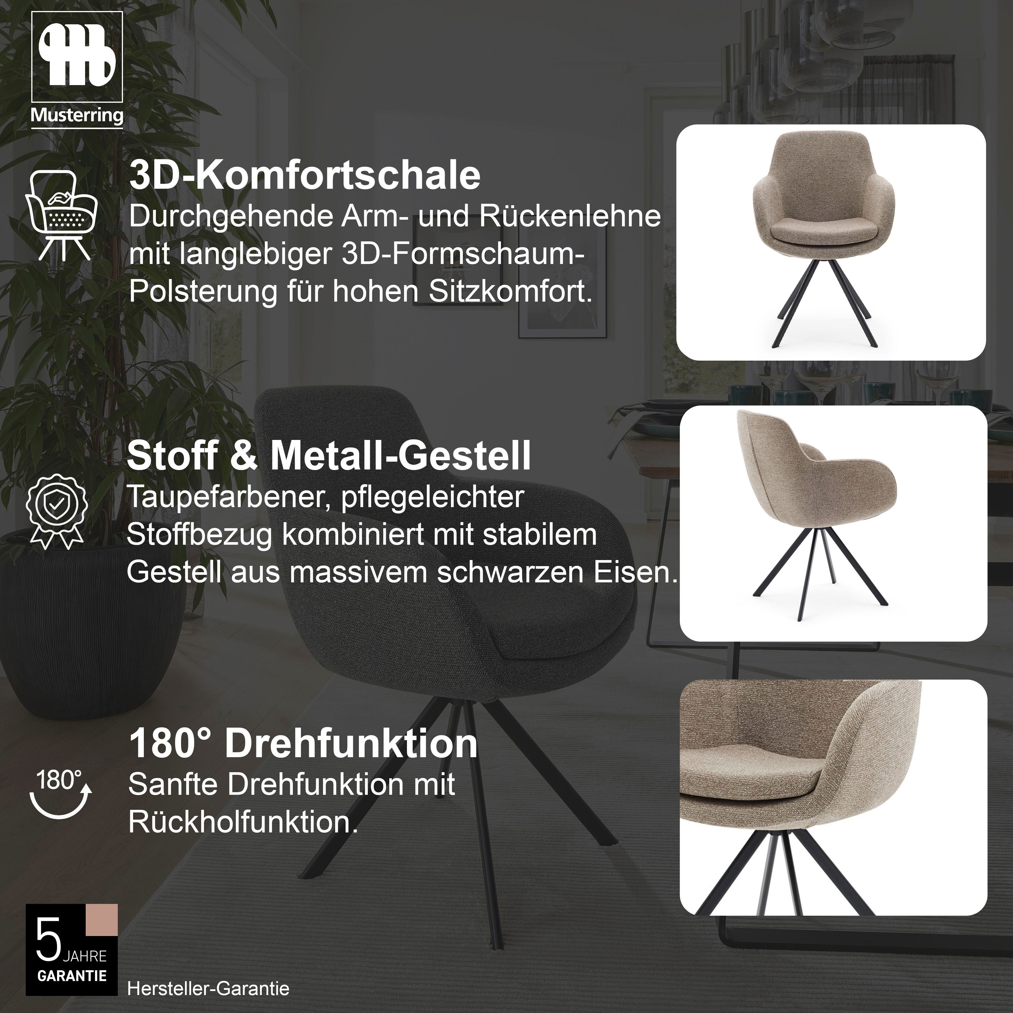 Musterring Esszimmerstuhl Tavia (Set, 2 St), Stativgestell Eisen schwarz, Drehfunktion optional, diverse Farben