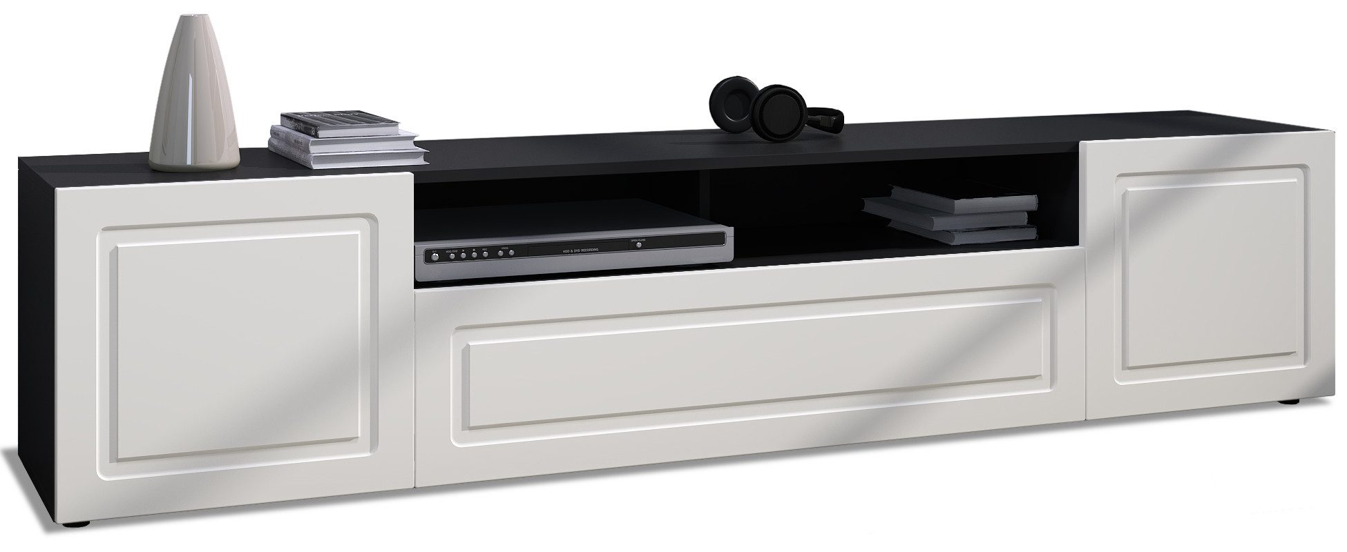 Möbelhandel Klipenstein Lowboard Rom, TV Kommode Fernsehtisch 181 cm, Landhausstil, Schwarz matt