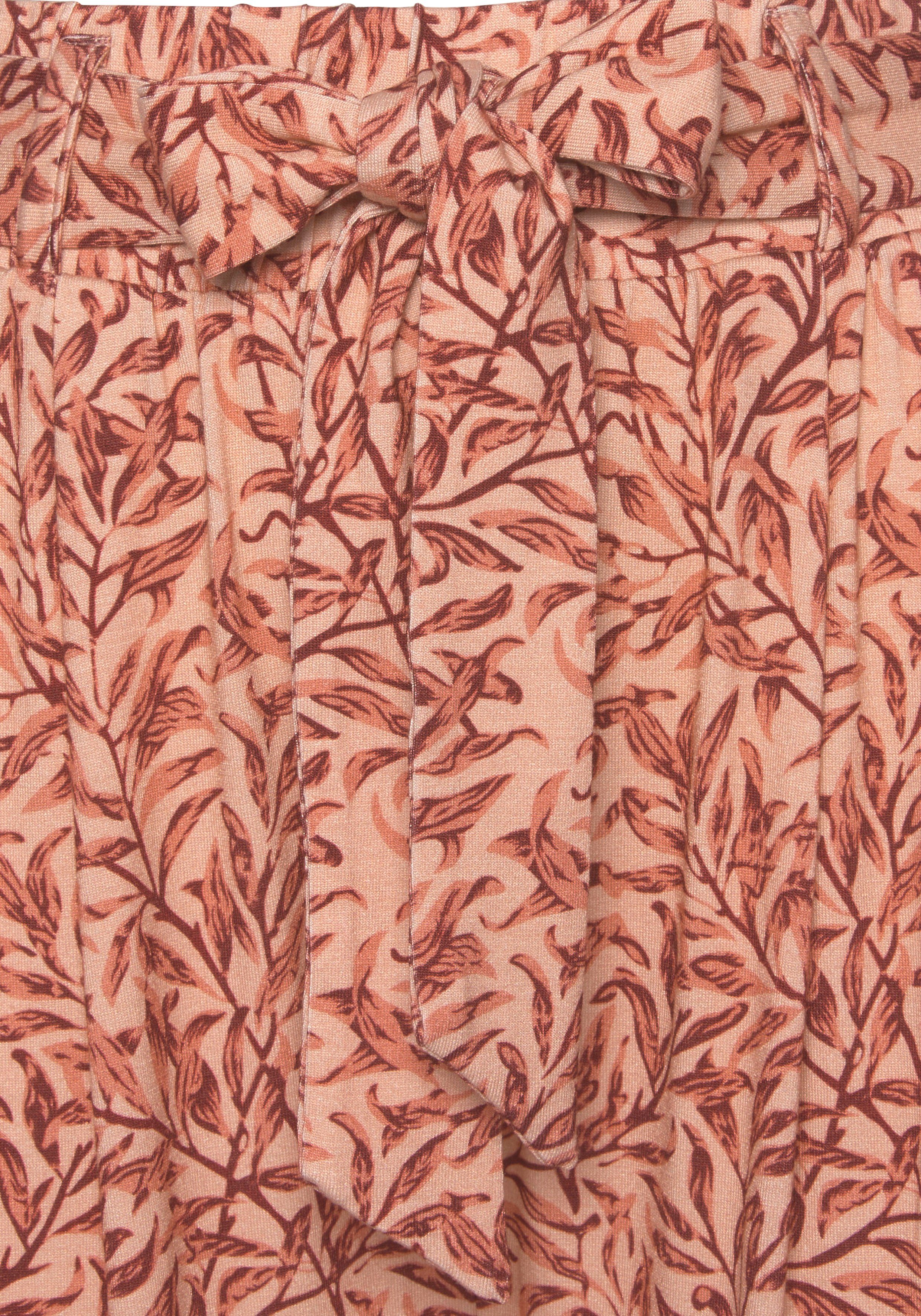 Blätterdruck Sommerhose luftig-leichte Culotte rot bedruckt und Bindegürtel) Beachtime mit (mit Bindeband,