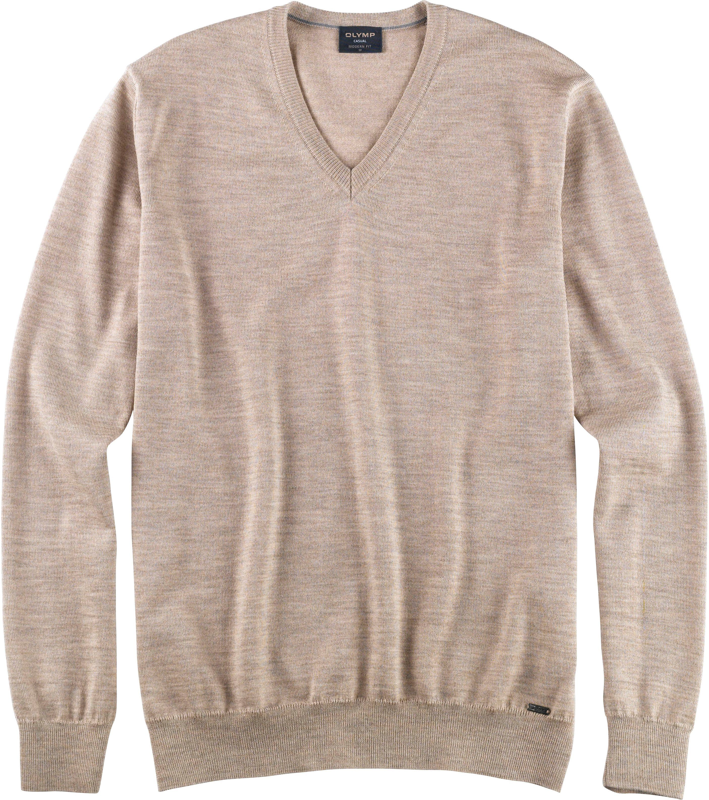 Strickpullover Luxor V-Ausschnitt-Pullover hellbeige klassischer OLYMP