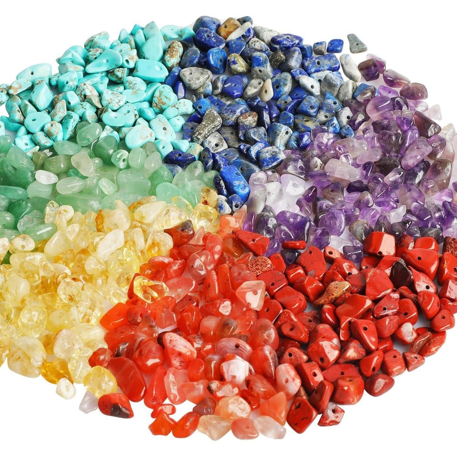 LuxusKollektion Edelstein Chakra Edelstein Perlen Set zum Basteln - 7 Farben Naturstein Perlen