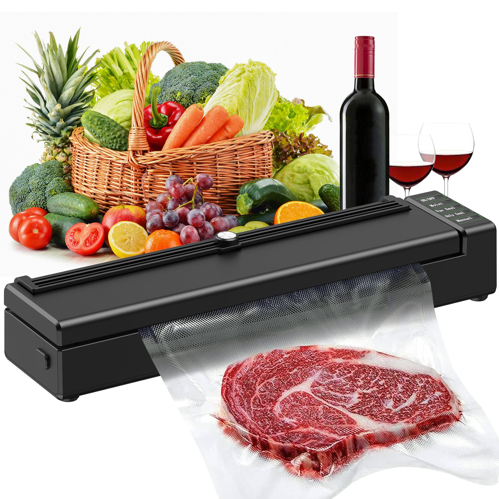 ibettertec Vakuumierer Vakuumiergerät,Automatische Vakuumier Sous Vide mit Cutter,5 Vakuumier, Beutel,Folienschweißgerät für Trockene oder Feuchte Lebensmittel