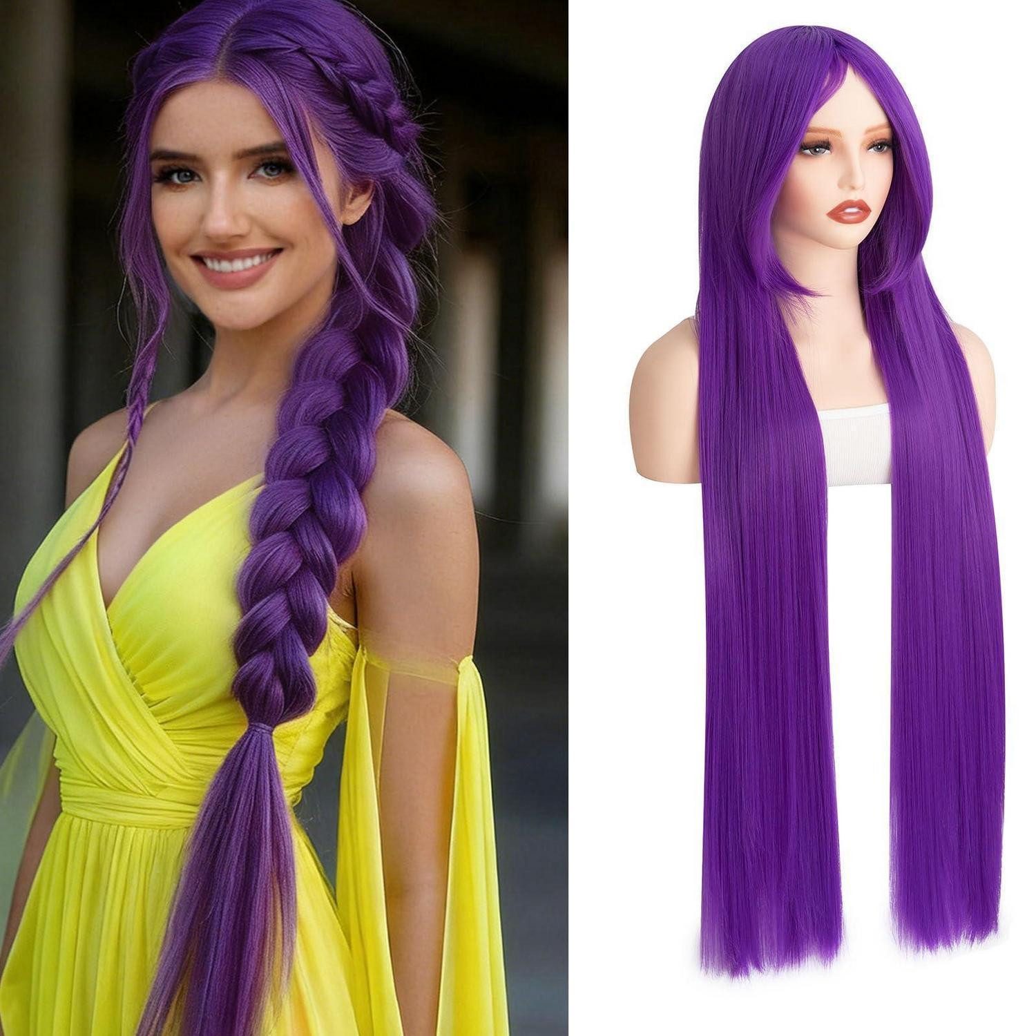 Kostüm-Perücke Perücke lila Pony 40 Zoll Cosplay Halloween Lila-mit Pony 40 Zoll
