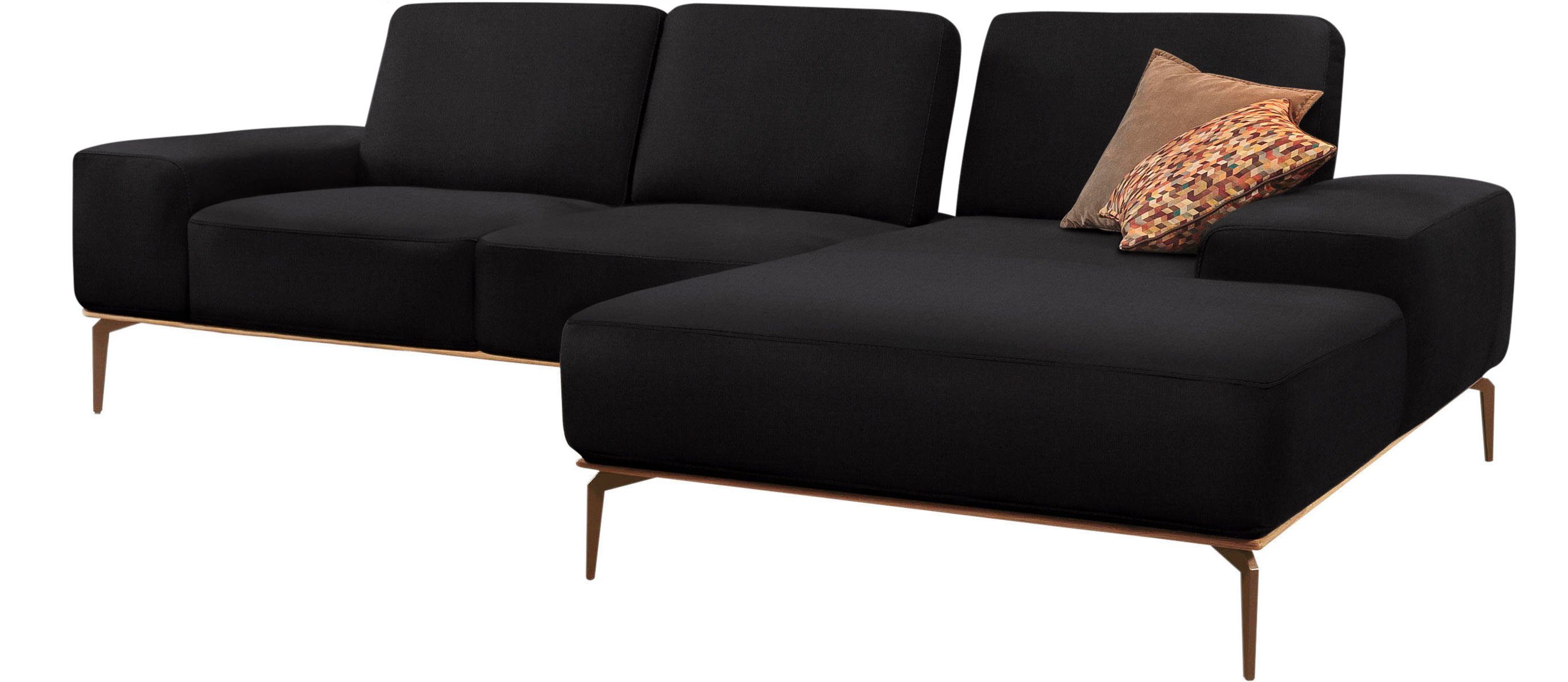 W.SCHILLIG Ecksofa run, Designsofa mit tollem Sitzkomfort, bequem, L-Form, mit Holzsockel, Füße in Bronze pulverbeschichtet, Breite 279 cm
