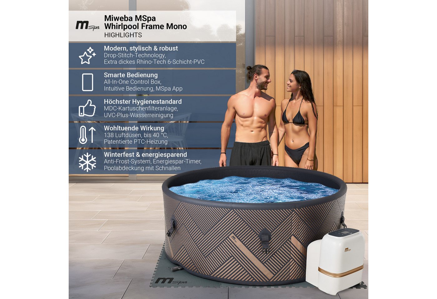 Thumbnail - mSpa Whirlpool Outdoor Frame Mono F-MO062 Pool, (Whirlpool Outdoor 6 Personen, Luxus Garten Pool, Whirlpool aufblasbar, ...