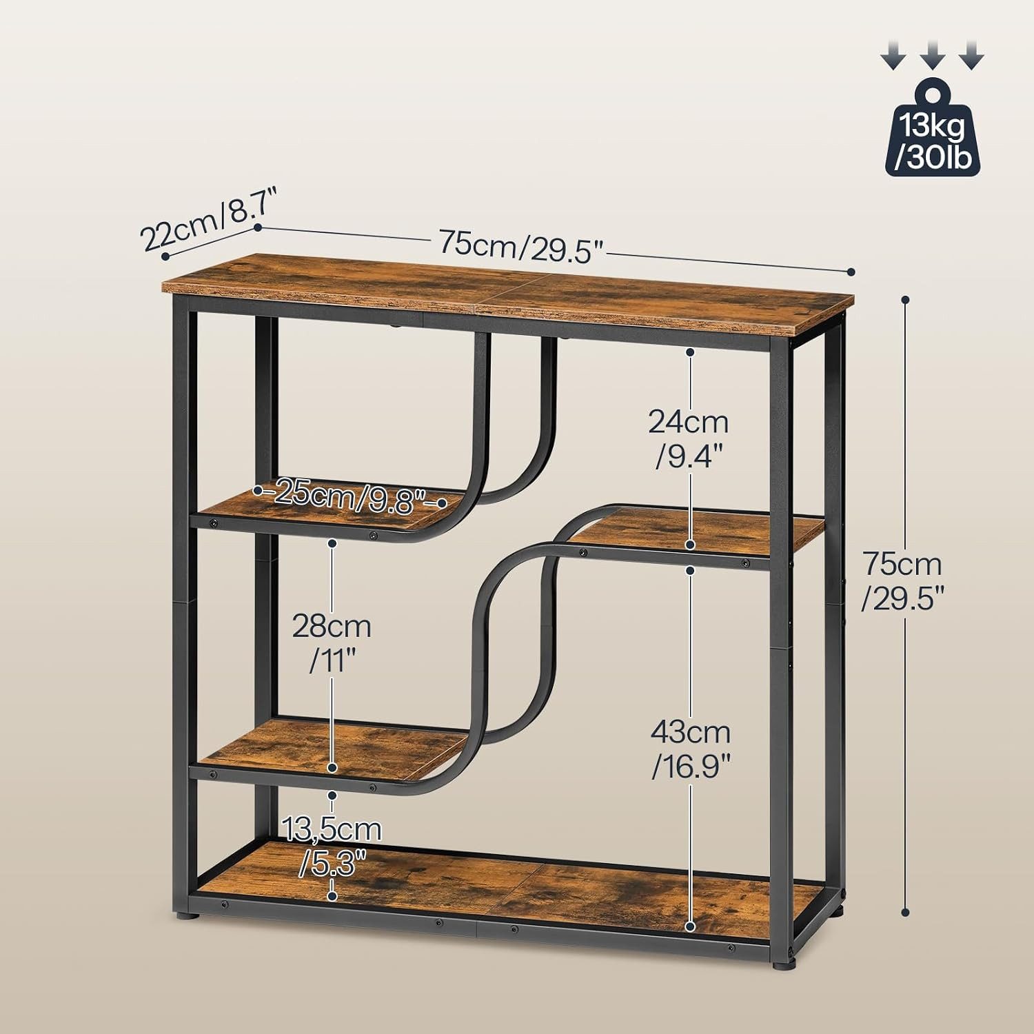 Hoobro Konsolentisch Schmaler Konsolentisch mit 5 Ebenen, Flurtisch, Sofatisch Metallrahmen (1-teilig), Schmale Bauweise, 5 gestaffelte Ebenen, platzsparendes Design