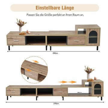 Odikalo TV-Schrank Sideboard Erweiterbar Holzoptik 4 Fächer 2 Glastür 200-278 cm Natur