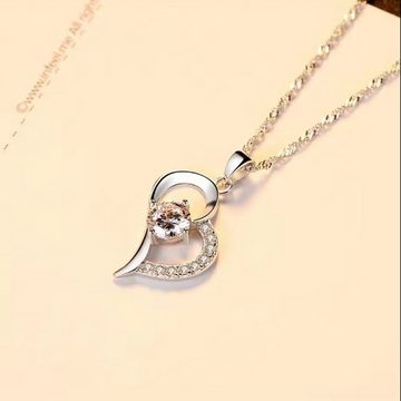 KARMA Silberkette Halskette Damen silber 925 mit Anhänger Herz, Damenkette Kette Schmuck Kristalle Geschenk