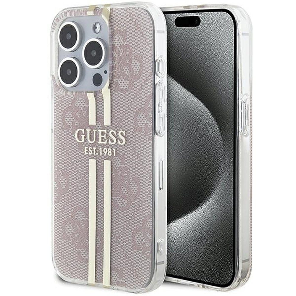 Guess Handyhülle Schutzhülle Rückschale Smartphonecover 6,1 Zoll, 4G Motiv, Goldstreifen, Kameraschutzrand