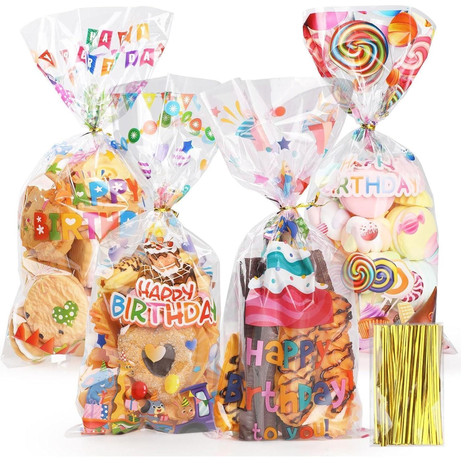 LuxusKollektion Geschenkfolie Zellophantüten 100 Transparent 27x12,5cm Twistkrawatten HappyBirthday