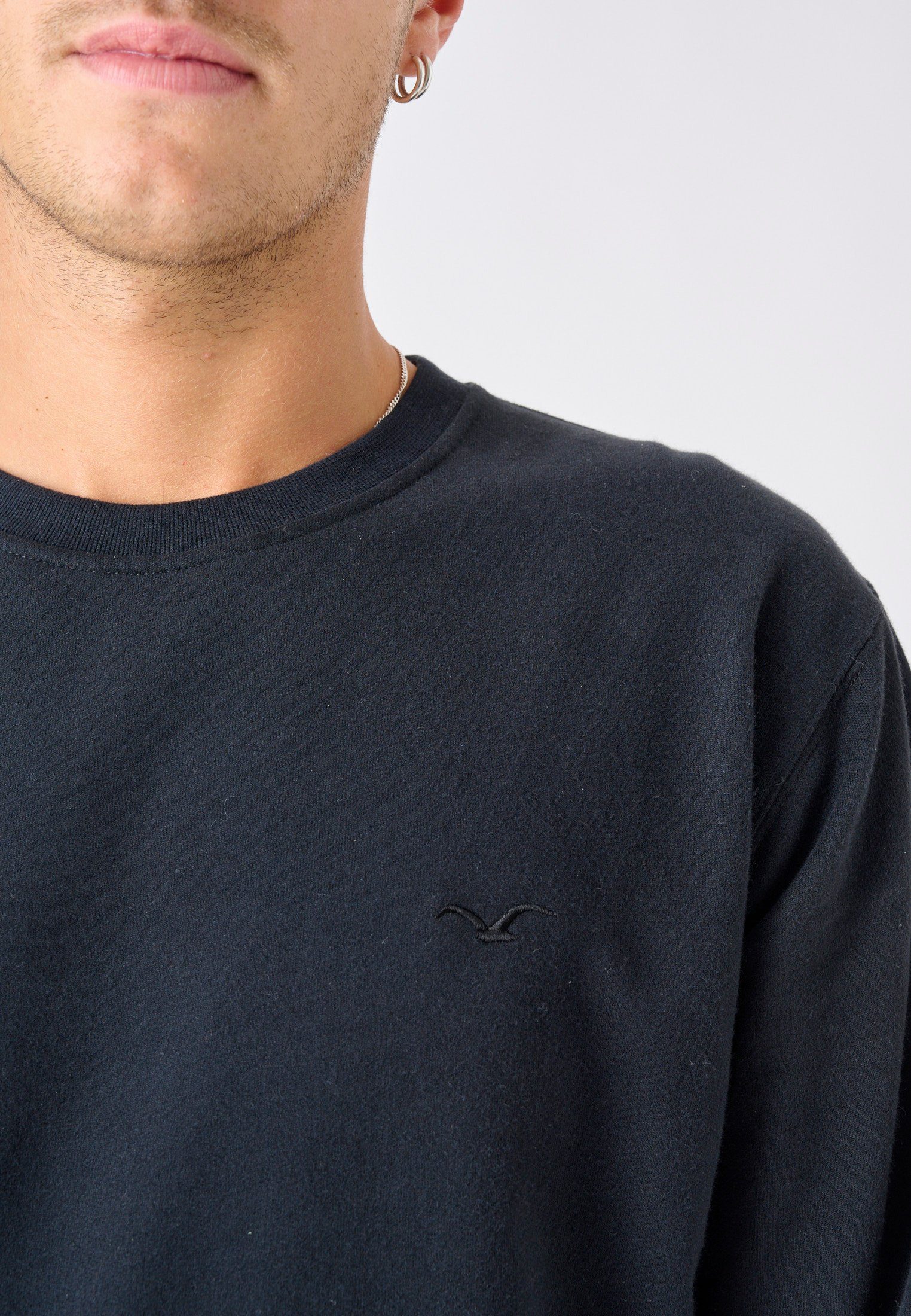 Cleptomanicx mit kleiner Sweatshirt schwarz Ligull Möwen-Stickerei