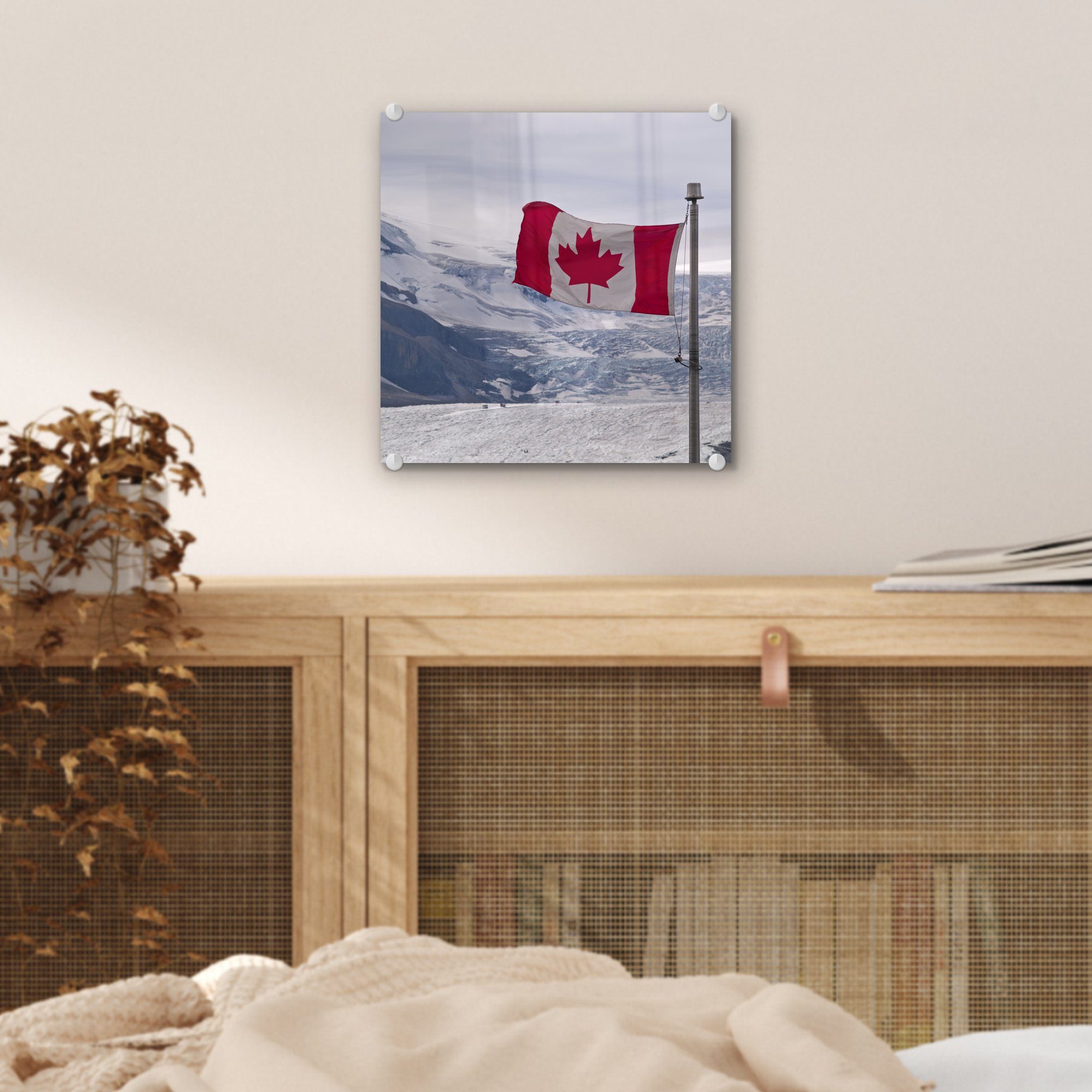 Acrylglasbild auf Glas Flagge auf Bilder in kanadische MuchoWow Glasbilder Winterlandschaft, St), - Foto Glas Die (1 Wanddekoration - - einer Wandbild