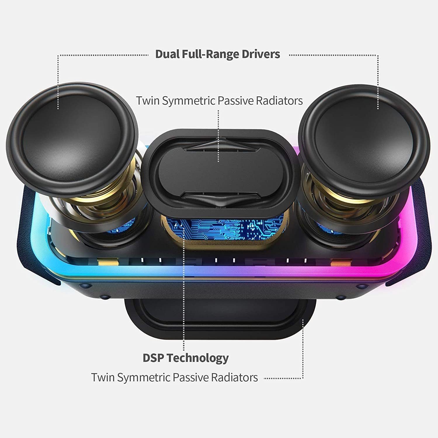 Lichtern, DOSS Wasserdicht, (Bluetooth, Wireless Musikbox IPX5 Lautsprecher 15 24 Stereo-Pairing, Std) Bluetooth Stereo W,