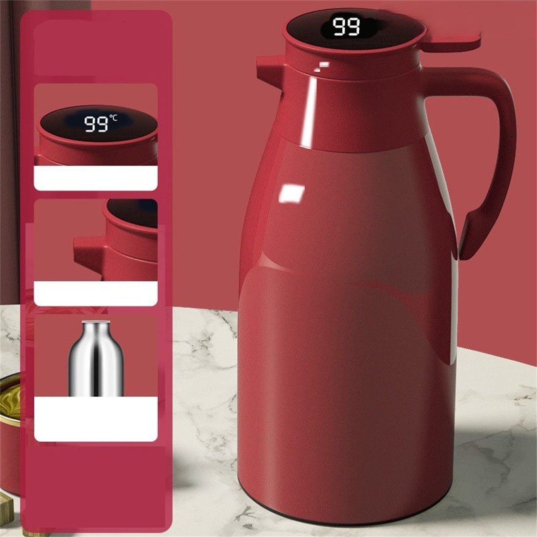 Wasserkocher, Fassungsvermögen, mit Thermoskanne DÖRÖY großem Kaffeemaschine Rot Isolierkanne