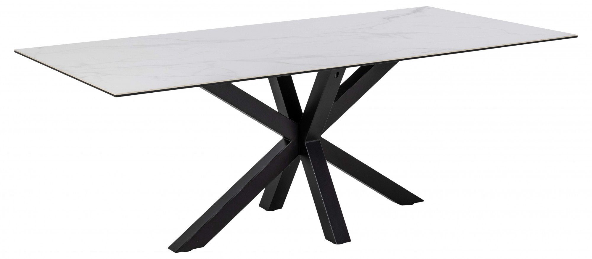 Esstisch Keramik-Tischplatte, Heaven, schwarzem GROUP Stahlkreuz, 200 cm L: weißer ACTONA