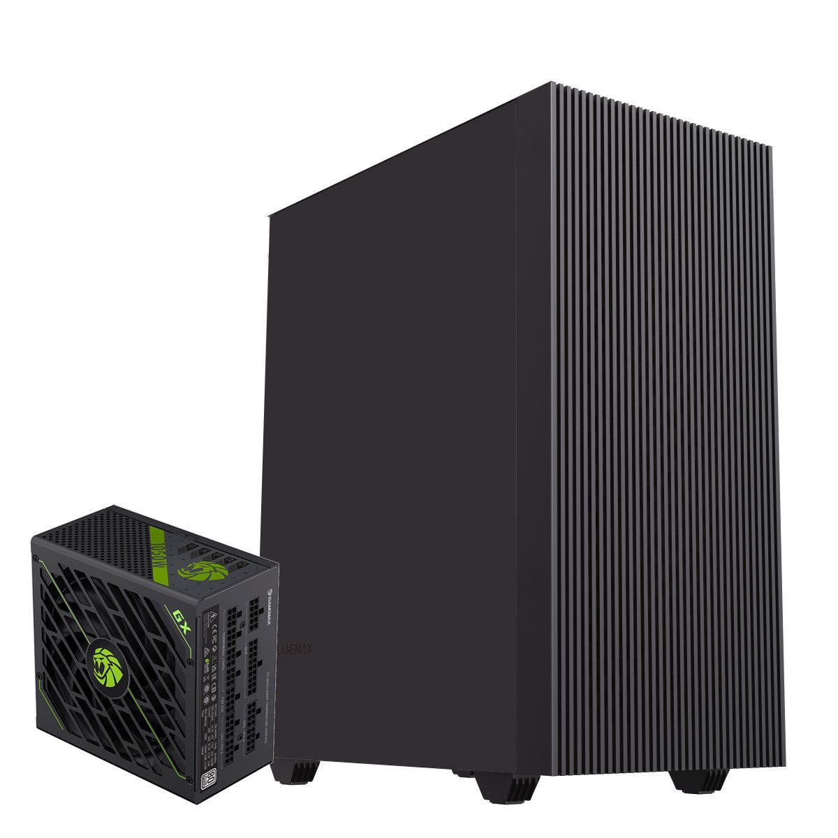 GAMEMAX PC-Gehäuse Edge, Midi-Tower, 2x USB 3.0, 1x USB 2.0, 1x Mikrofon, 1x Audio, 1050W 80+ Platinum Netzteil vorinstalliert