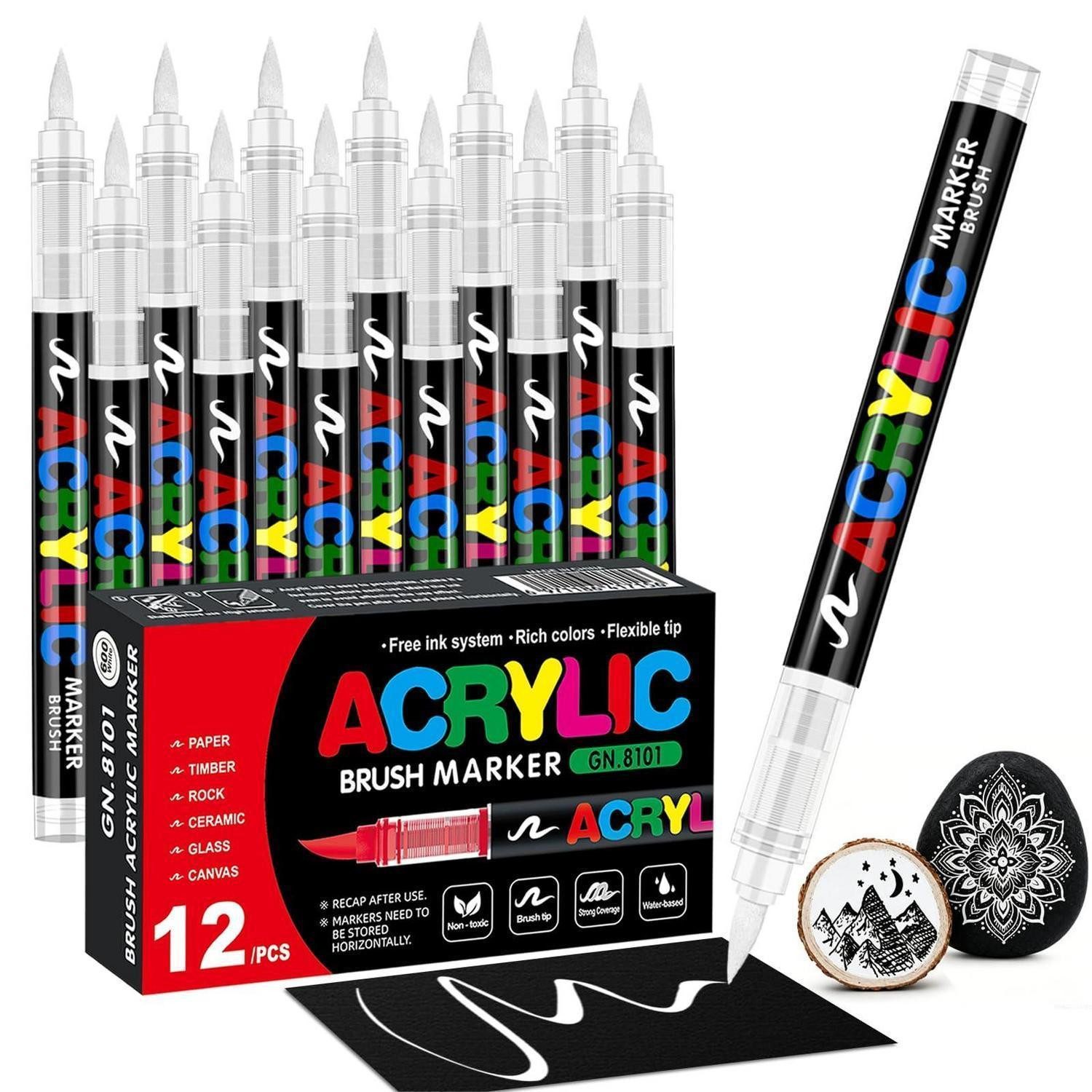 LuxusKollektion Malstift Acrylstifte Weiss 12er Set Pinselspitze